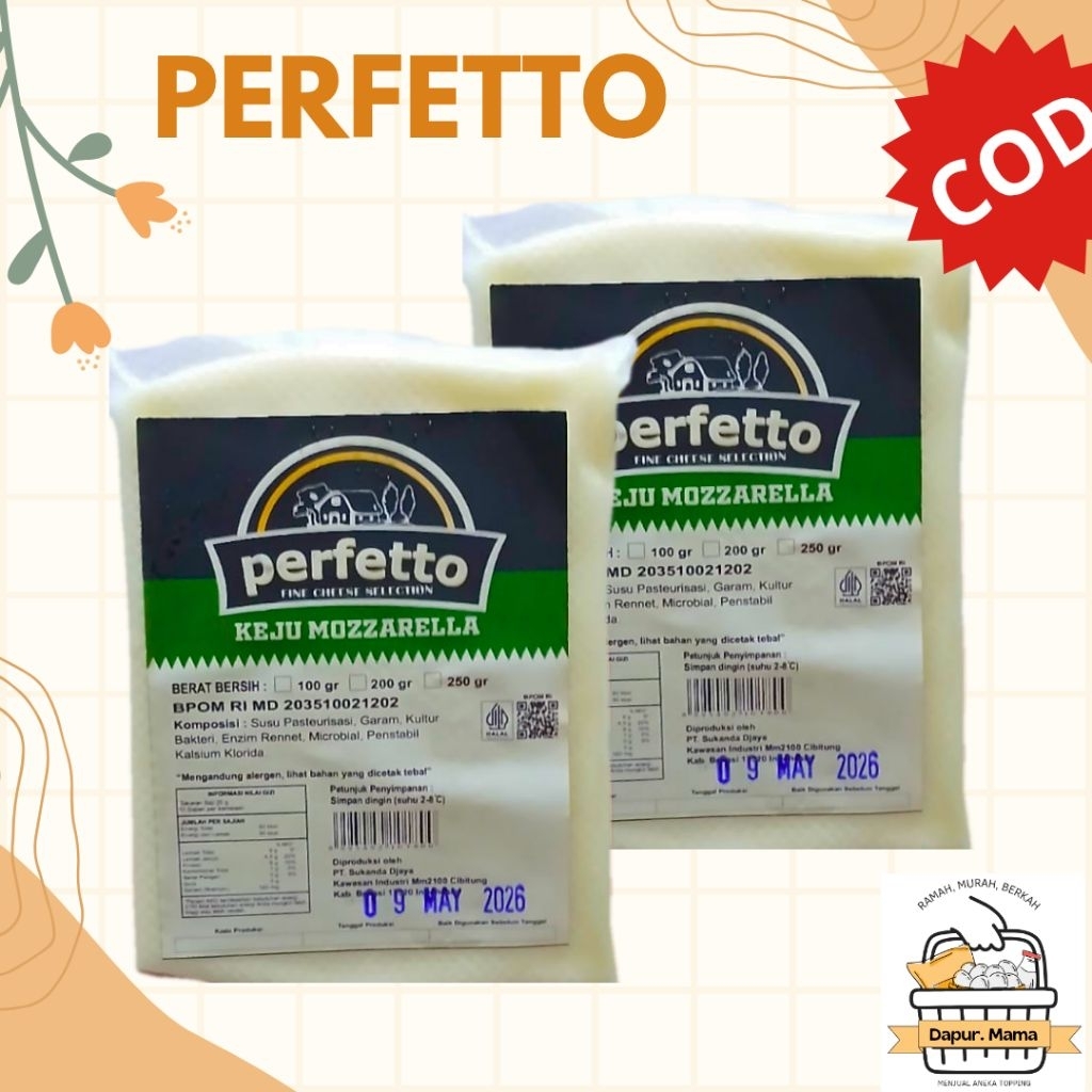 

Keju Mozarella Perfetto 250 Gram Halal/Murah/Terlaris/Mulur