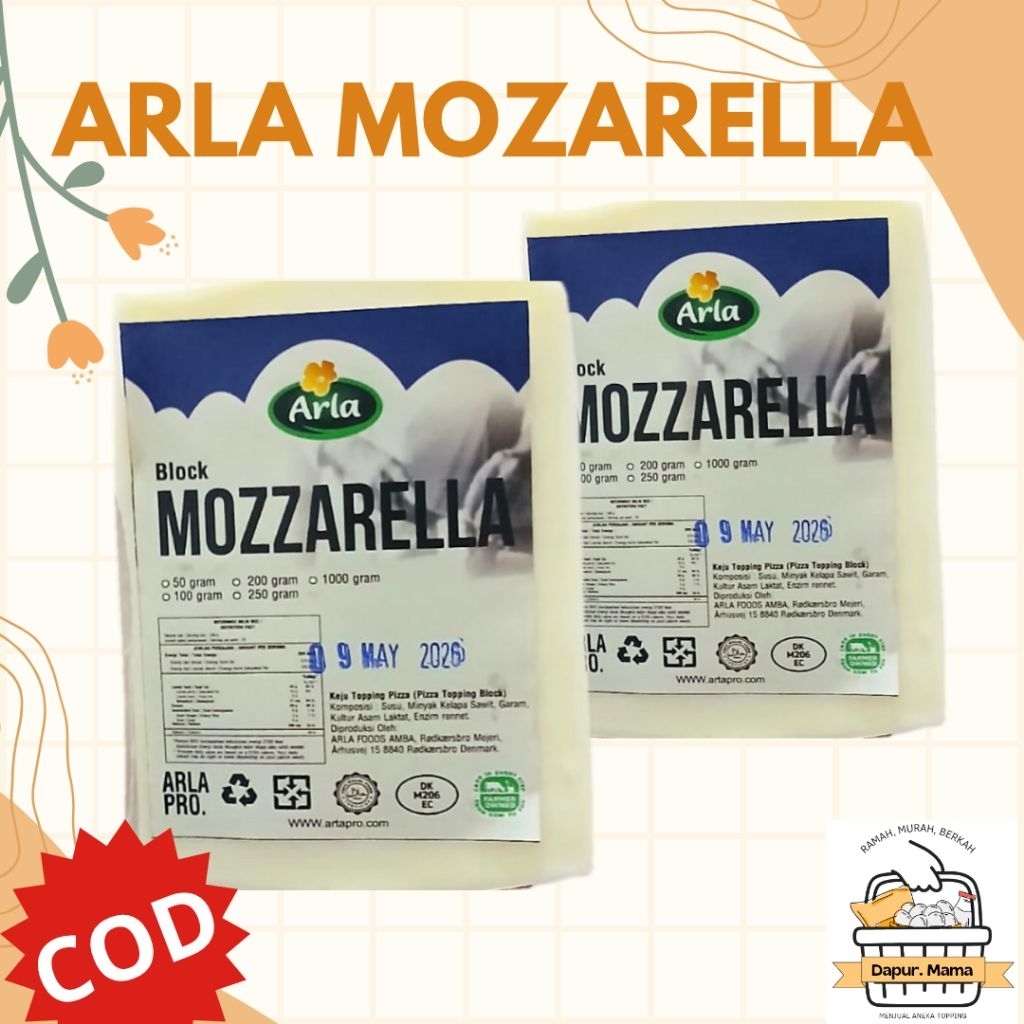 

Arla Keju Mozarella 1 Kg Pizza Topping cocok untuk Corn dog Mozzarella Nashiville Pizza Stik Mozarella