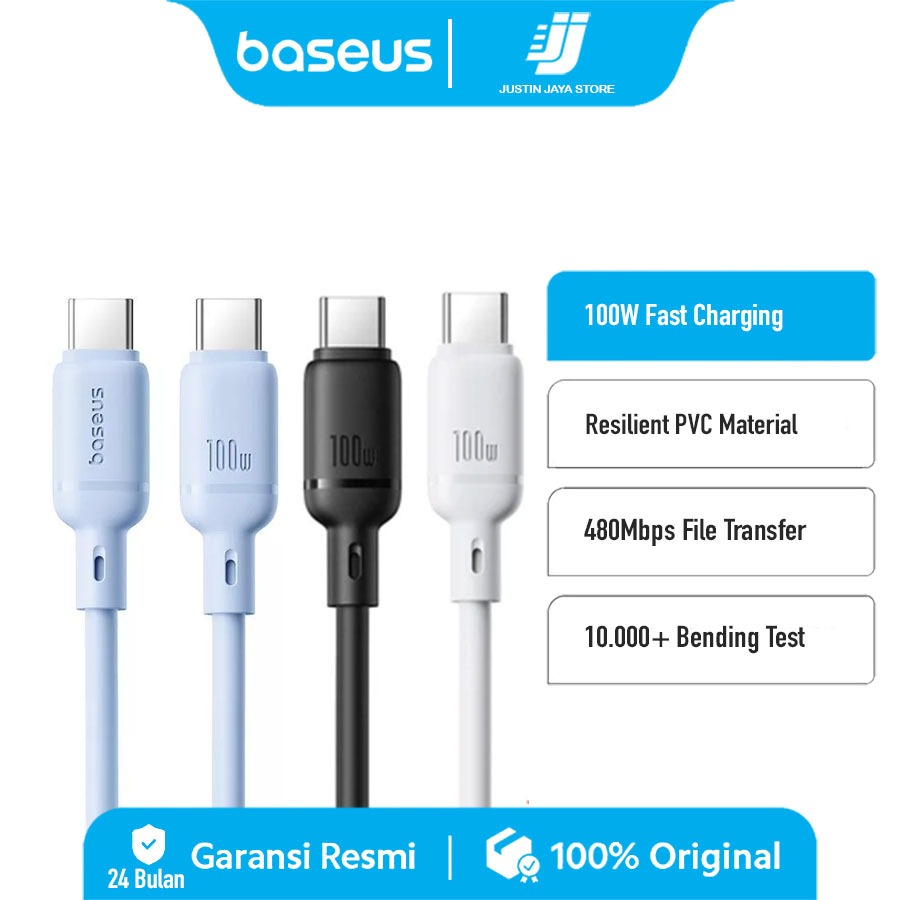 BASEUS SILKY Series Kabel Data Charging 1M-2M TYPE C TO C 100W / Kabel Data Type C To Type C Garansi