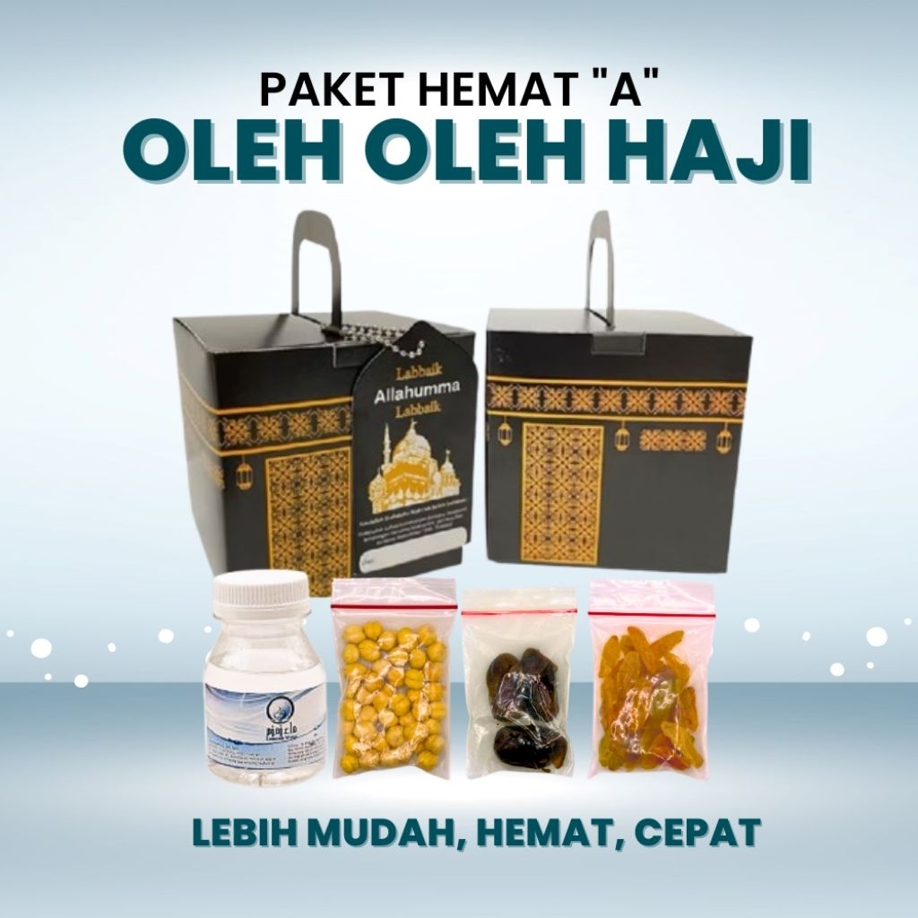

Paket Hemat Oleh-oleh Haji dan Umroh Paket A isi Air Zamzam Dus Ka'bah