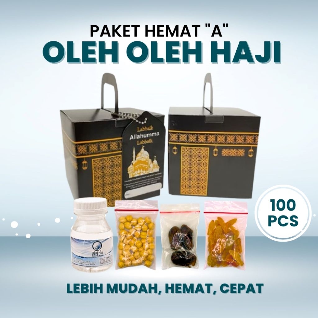 

Paket Hemat Oleh-oleh Haji dan Umroh Paket A 100 PCS isi Air Zamzam Dus Ka'bah