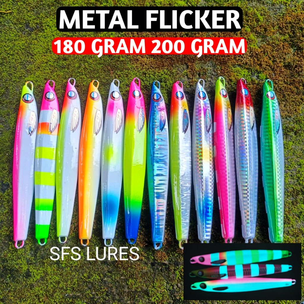 Metal jig 200GRAM 180 gram Metal flicker micro jig ful gid manyala dalam gelap umpan pancing drag sl