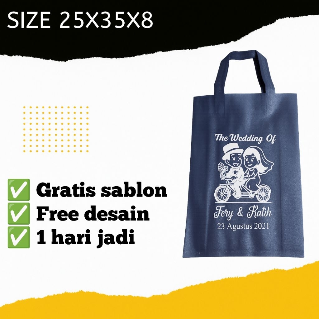 

Tas spunboond tali sablon custom | ukuran 25x35x8 untuk acara pernikahan, haji, umkm, khitan, ulang tahun, hajatan