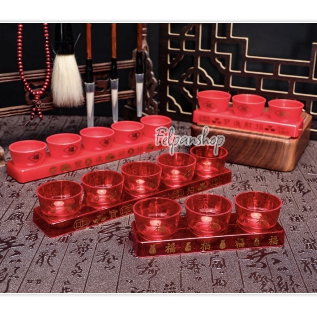 Cangkir sembahyang Plastik set maroon Cangkir Teh sembahyang plastik set