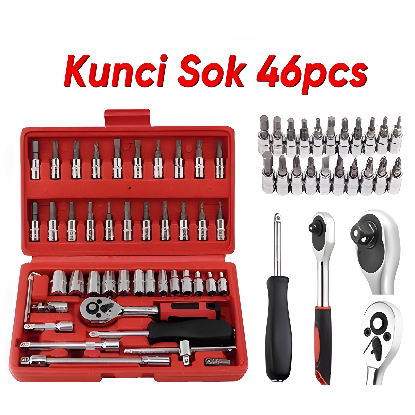 DailyLo - 46Pcs Set Kunci Lengkap - Kunci Set Lengkap Full Socket Wrench Set Kunci Motor Lengkap