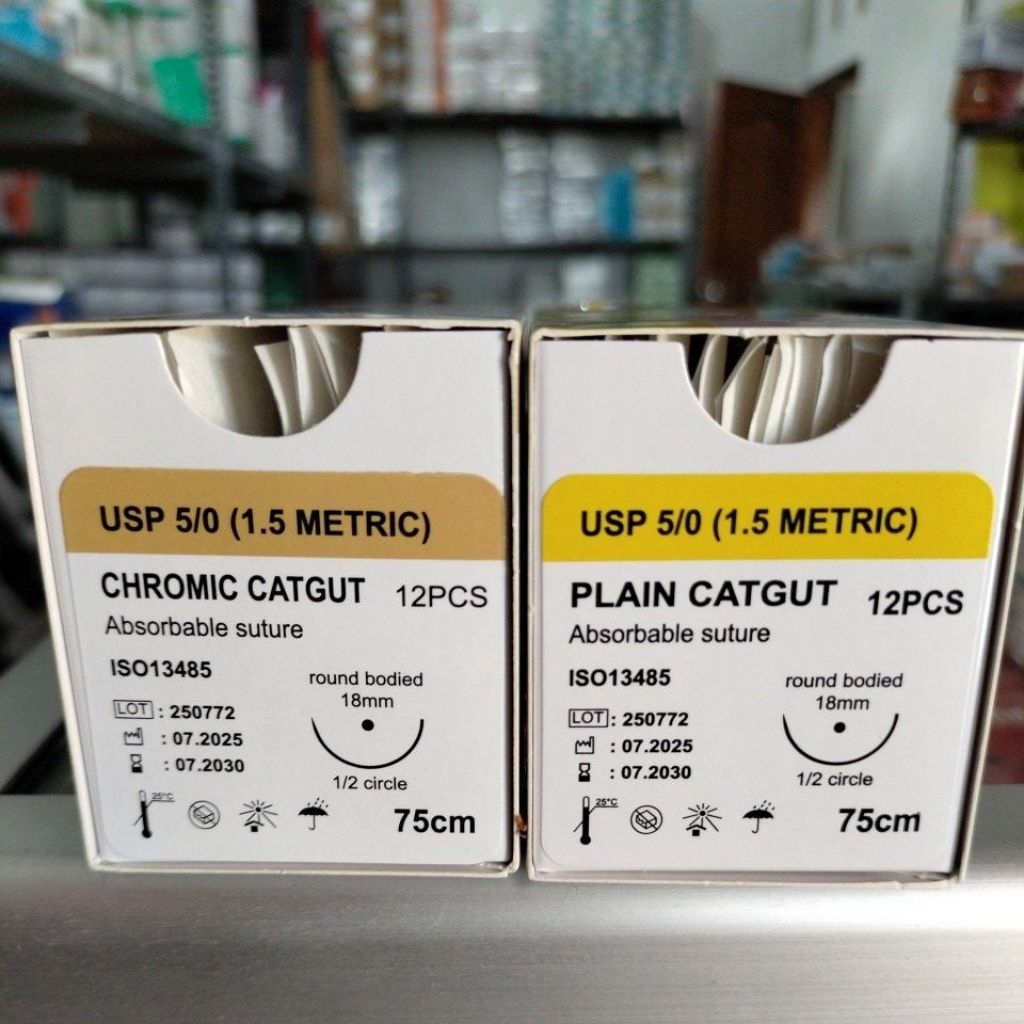 Catgut Plain dan Chromic 5/0 1boc isi 12pcs