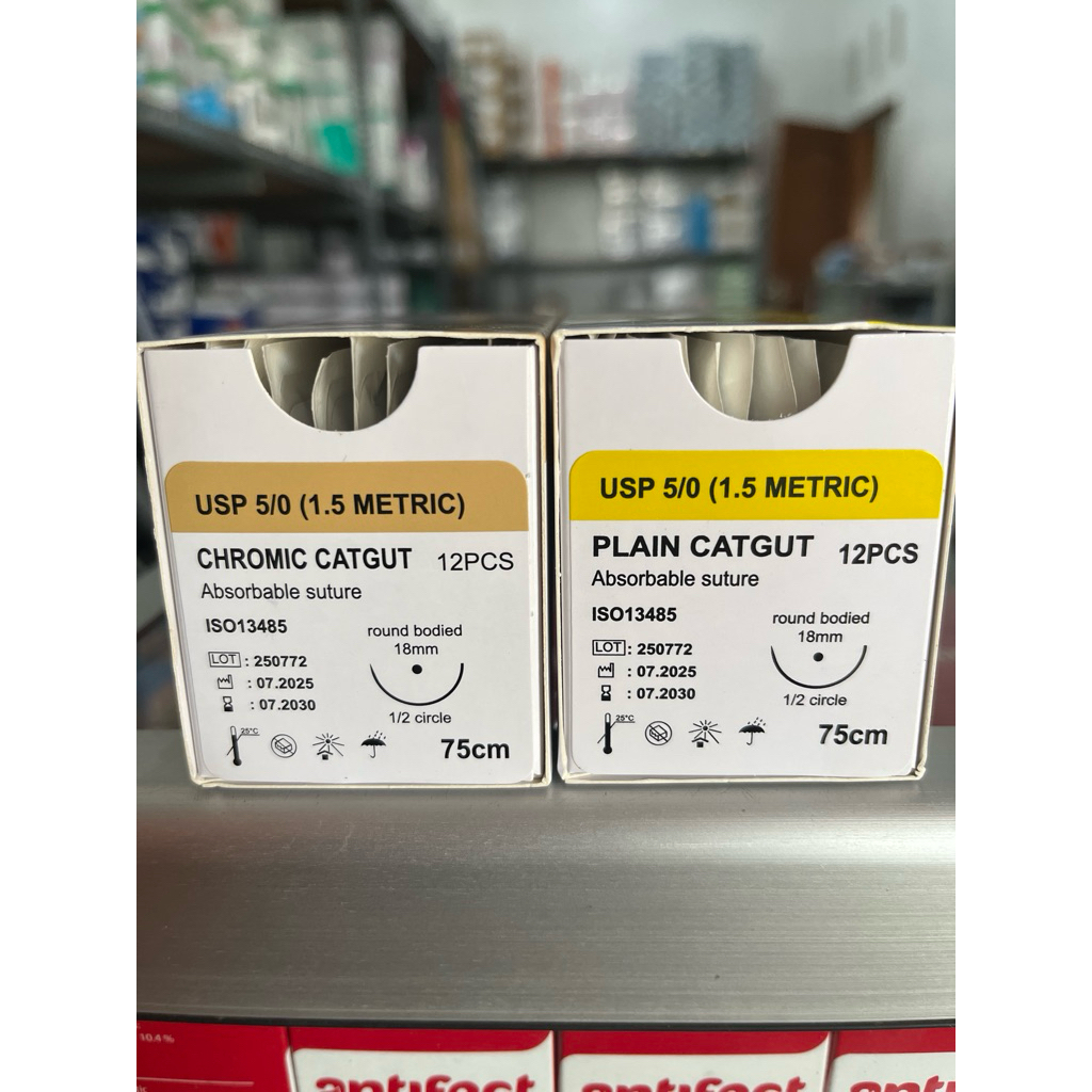 Catgut Plain dan Chromic 5/0 1box isi 12pcs (Perbox)