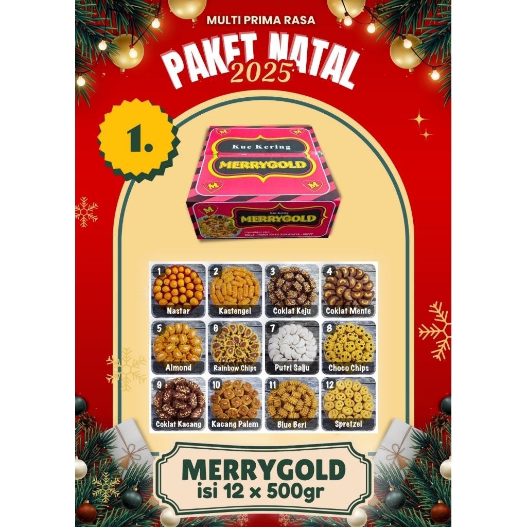 

Paket Merrygold Cookies Natal isi 12 @500 gr kue kering Multi Prima Rasa