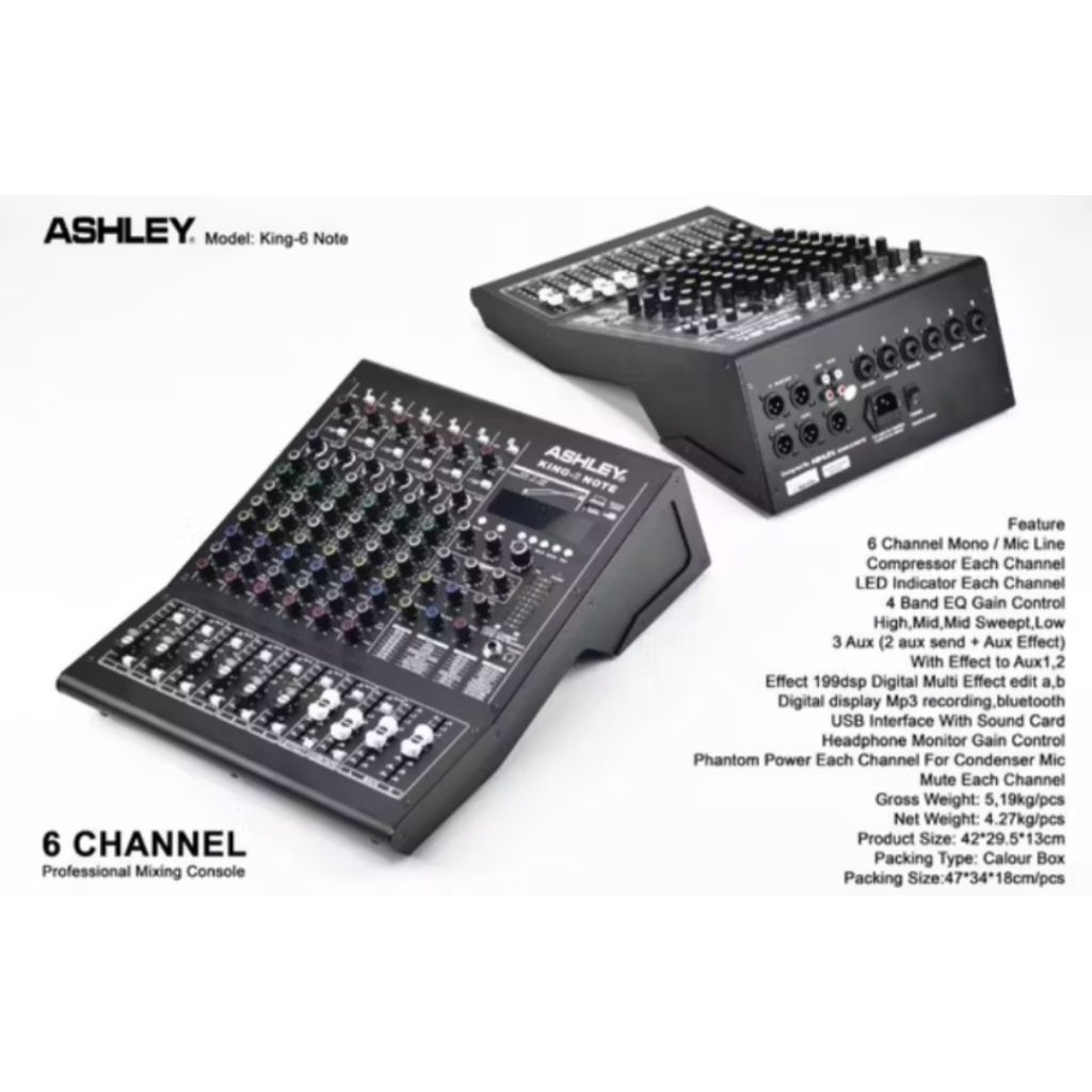 Mixer Ashley King-6Note Original | 6 Channel Audio Mixer dengan Compressor – Model Terbaru