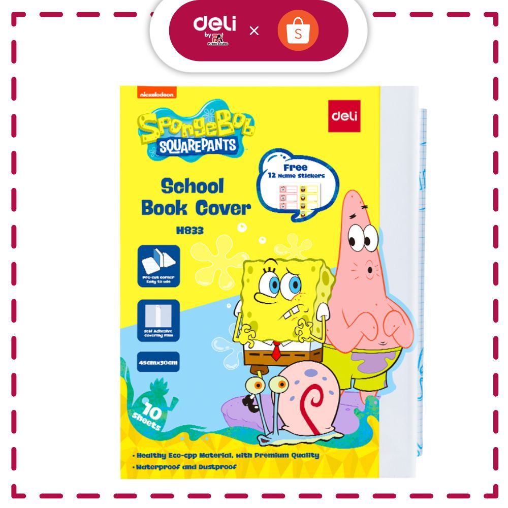 

Deli Sampul Buku Plastik Transparan 43x30cm Praktis dipasang Gratis Label Spongebob EH833