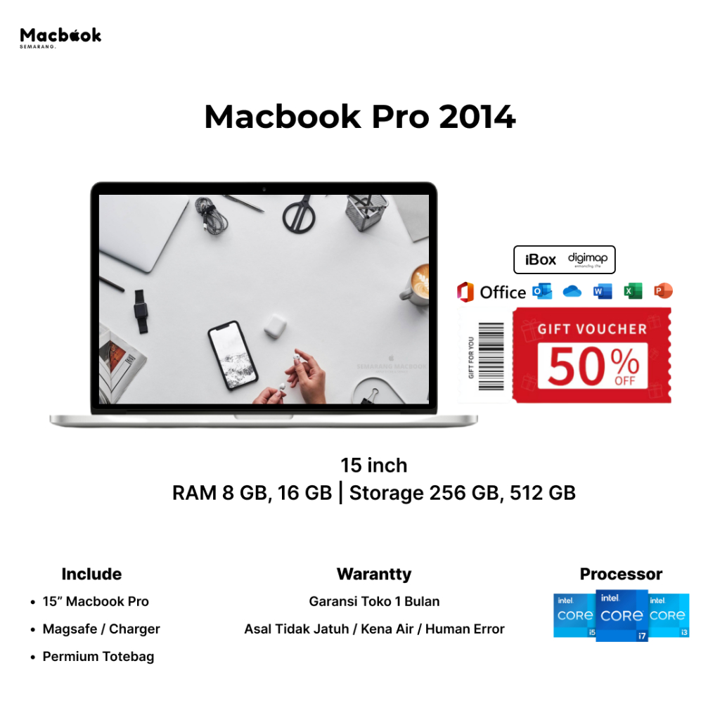 Apple MacBook Pro 2014 15" RAM 8 GB, 16 GB / Storage 256 GB, 512 GB