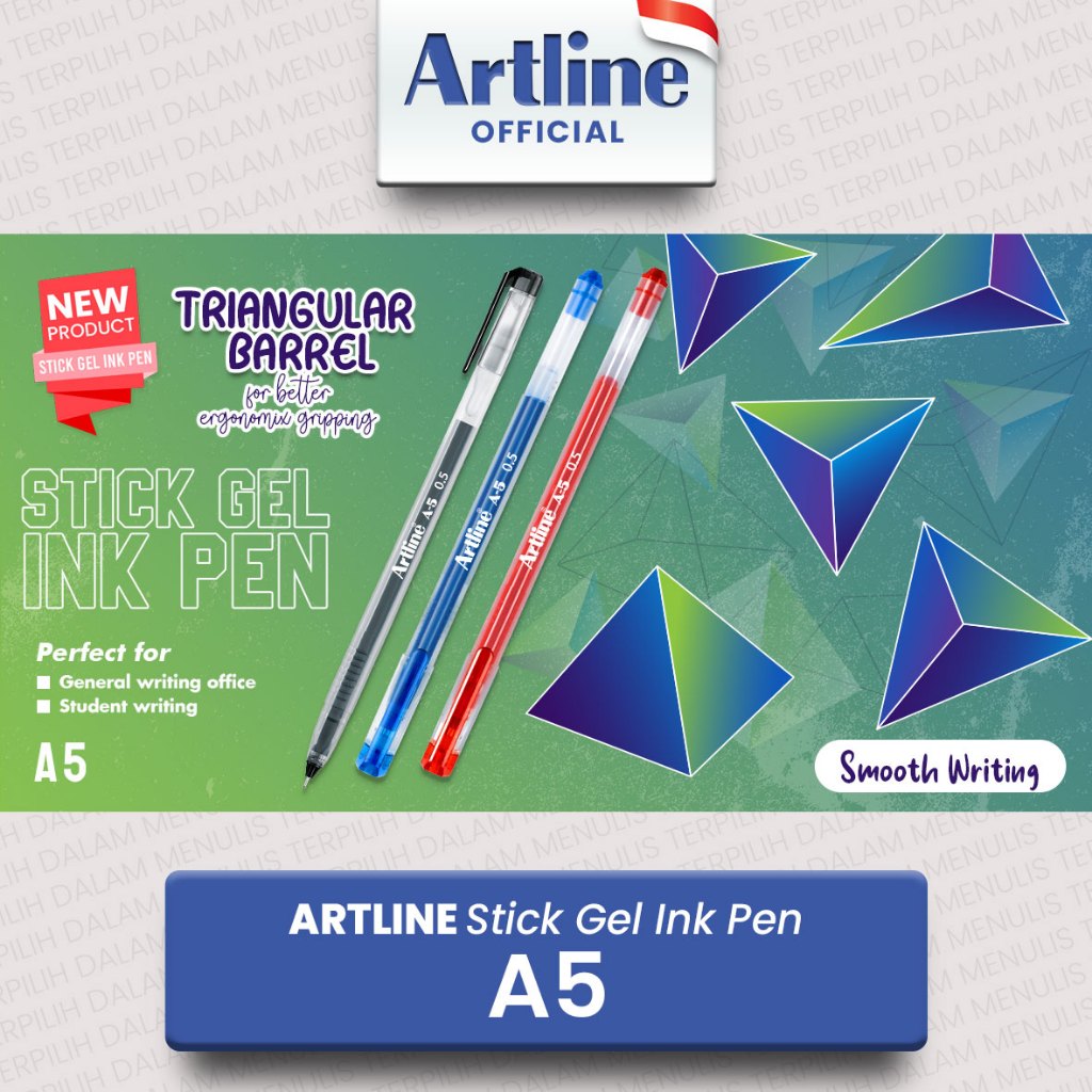 

(1 PACK) Artline Stick Gel Ink Pen A5 | Pulpen Gel 0.5mm Triangular Barrel Smooth Writing