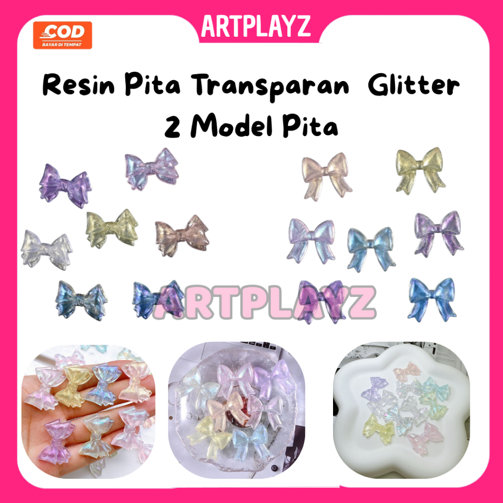 Manik-manik Mote Transparan / Resin Pita DIY / Resin Pita Transparan Glitter (1-7PCS)