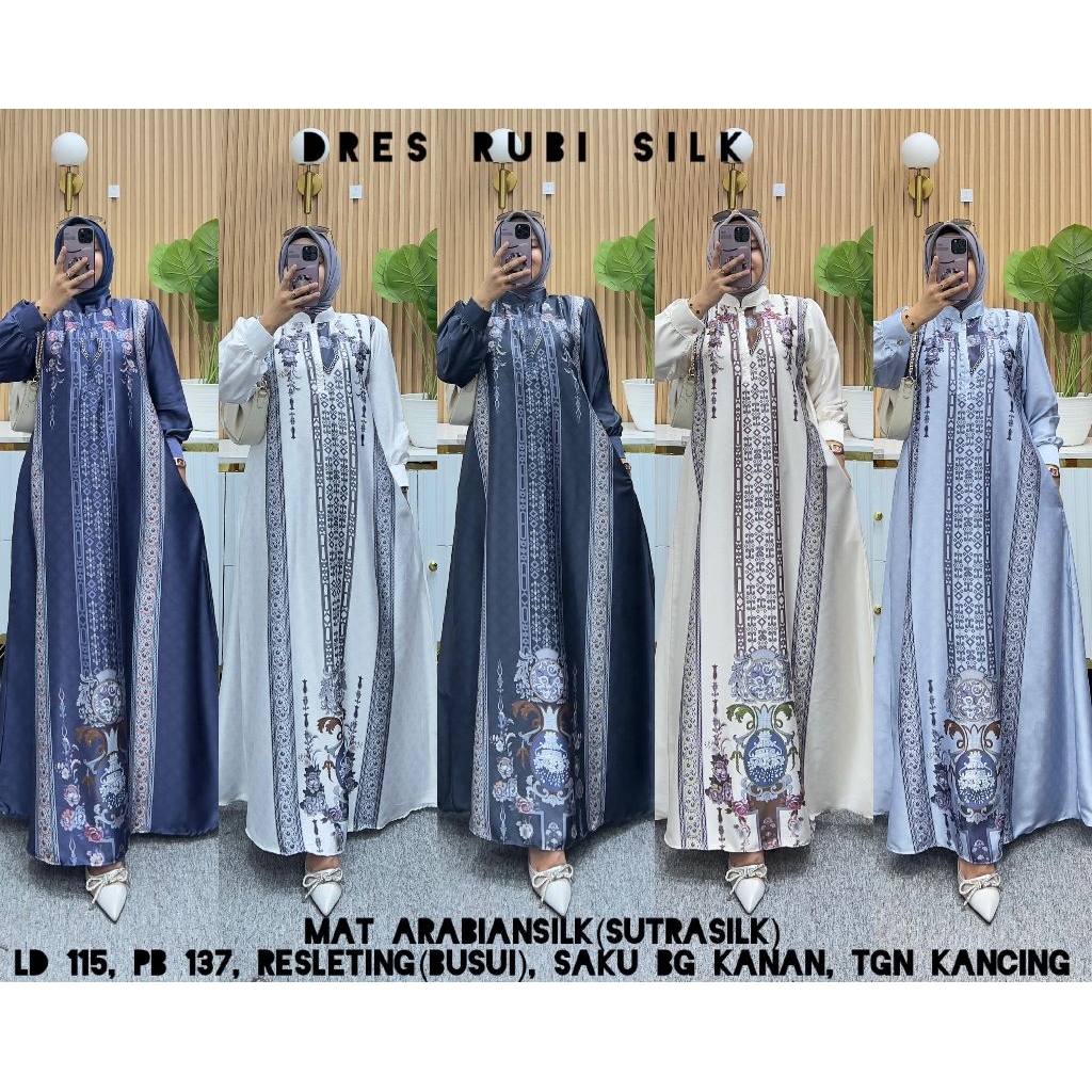 Dress Rubi Silk Bahan Arabian Silk ORI by Jamilah/ Gamis Rubi Silk by Jamilah/ Dress Sutra Silk Ori 