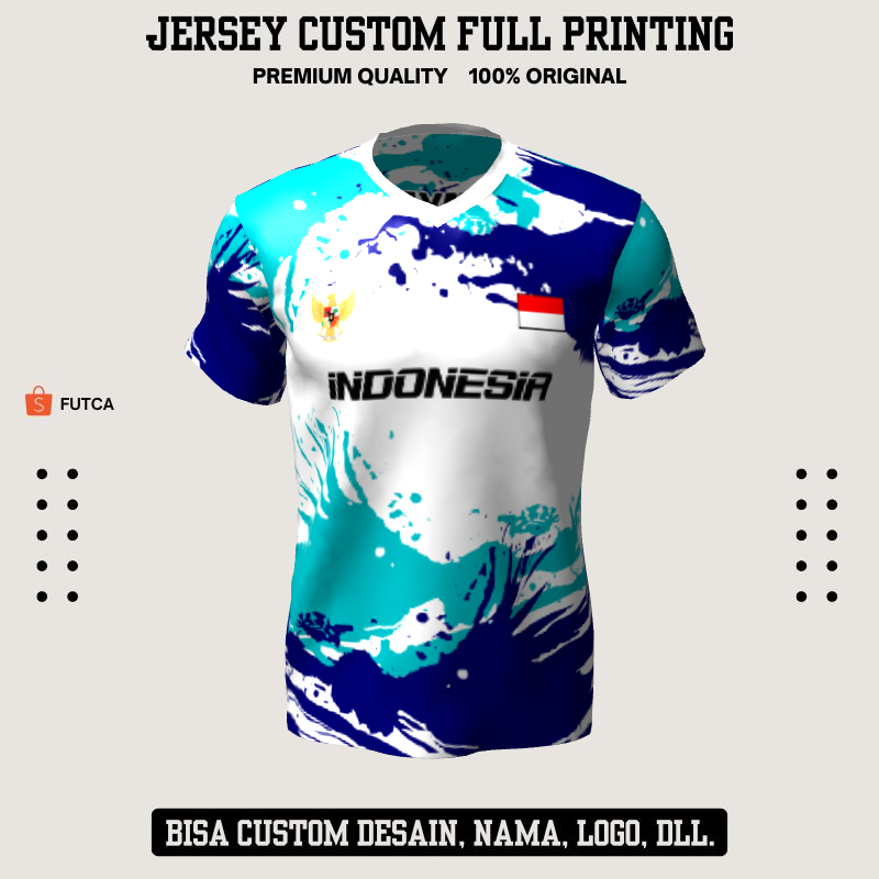 Kaos Jersey Futsal Putih Biru Tosca Motif Abstrak 76 - Jersey Baju Olahraga Full Printing