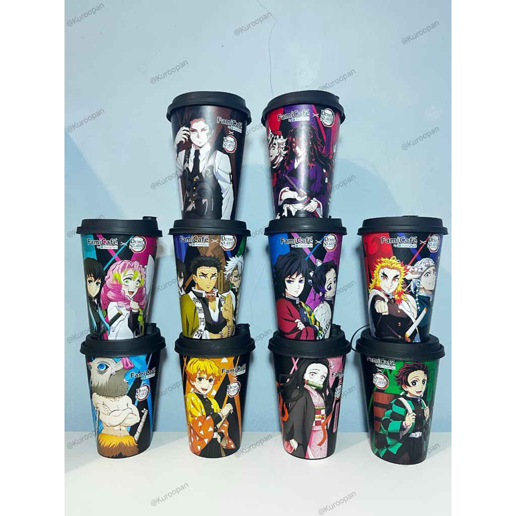 Set Cup & Card Anime Demon Slayer Kimetsu No Yaiba Giyu Obanai Family Mart Luffy Lawson x One Piece.