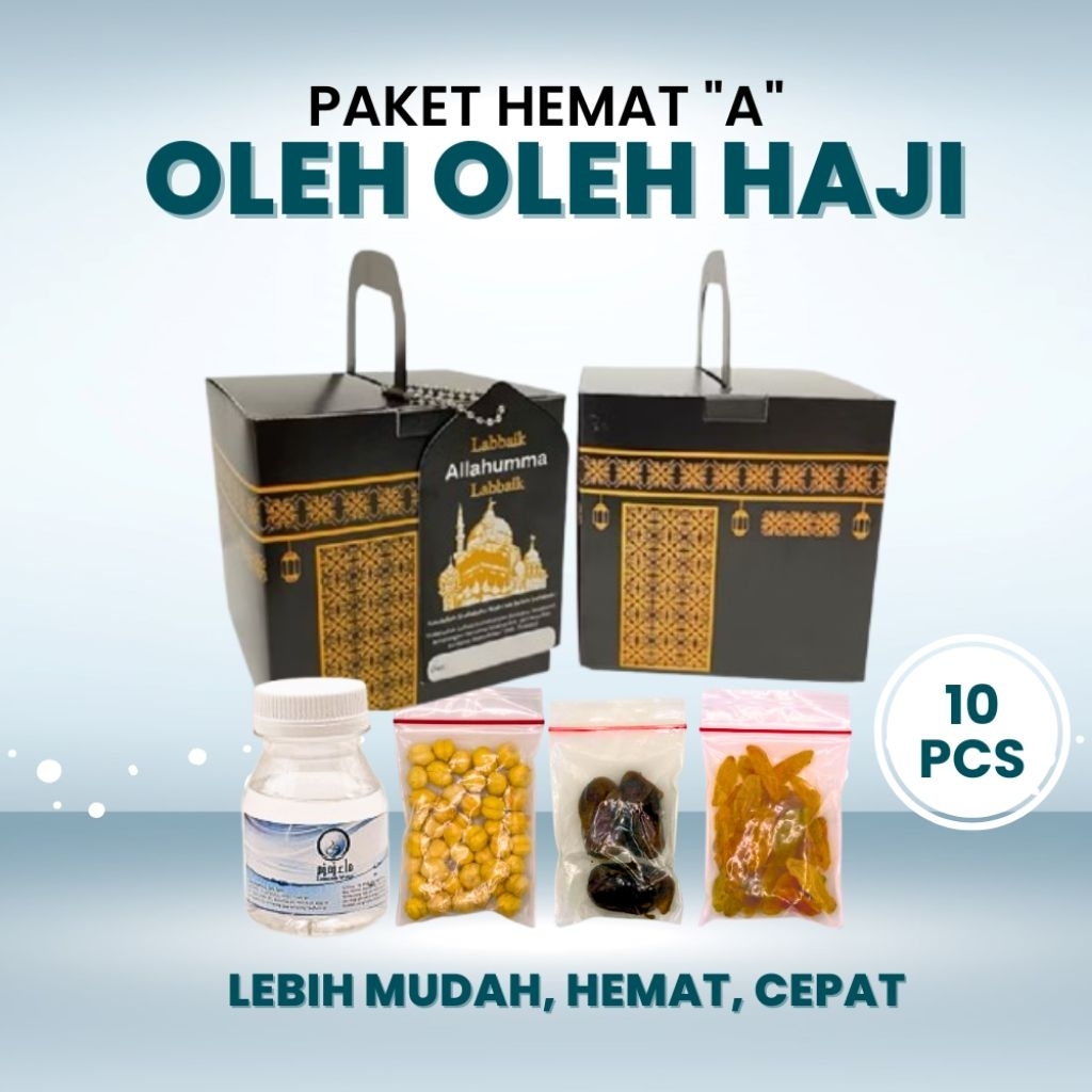 

Paket Hemat Oleh-oleh Haji dan Umroh Paket A 10 PCS isi Air Zamzam Dus Ka'bah