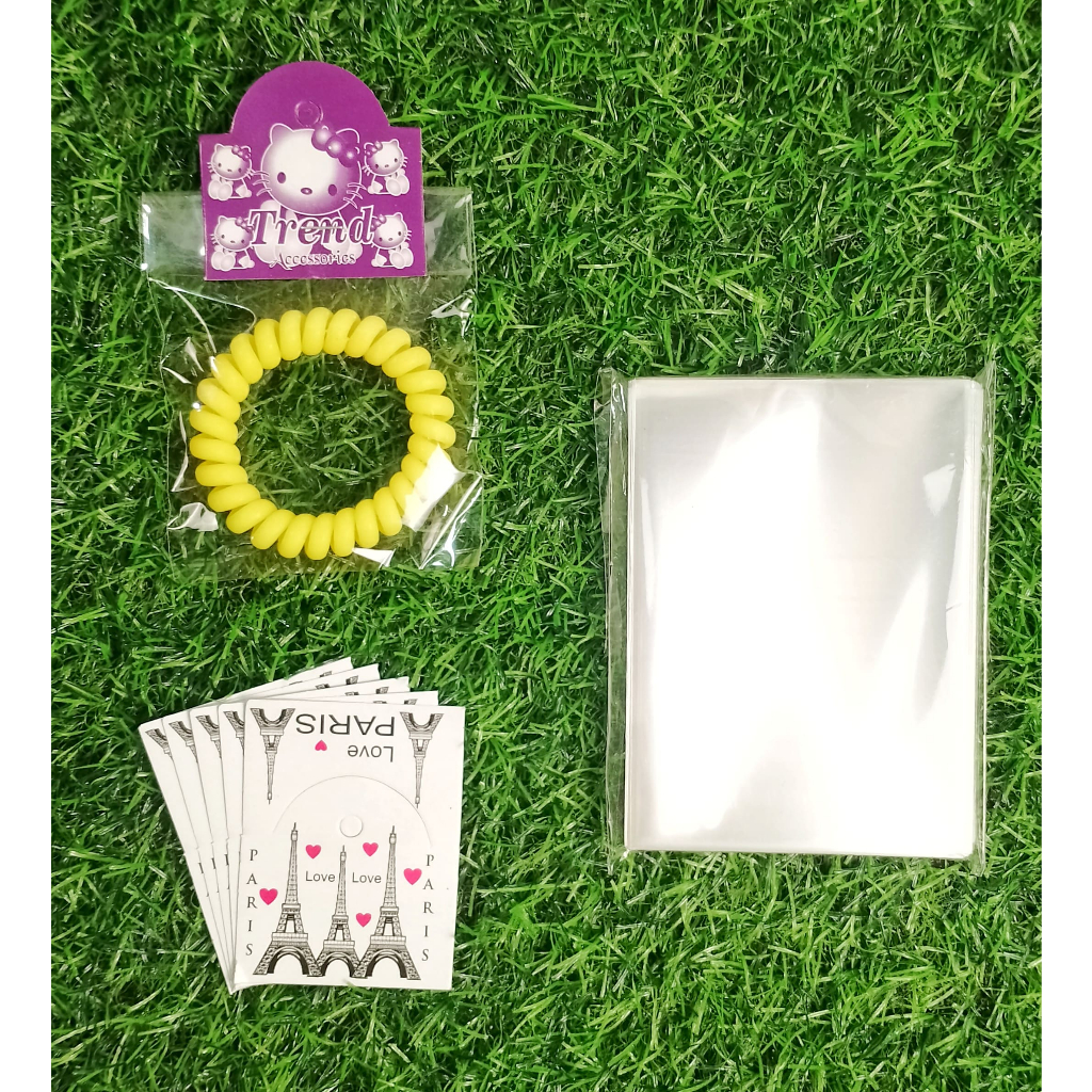 100 set Plastik dan Kertas Label Aksesoris Ikat Rambut Kemasan Plastik Aksesoris