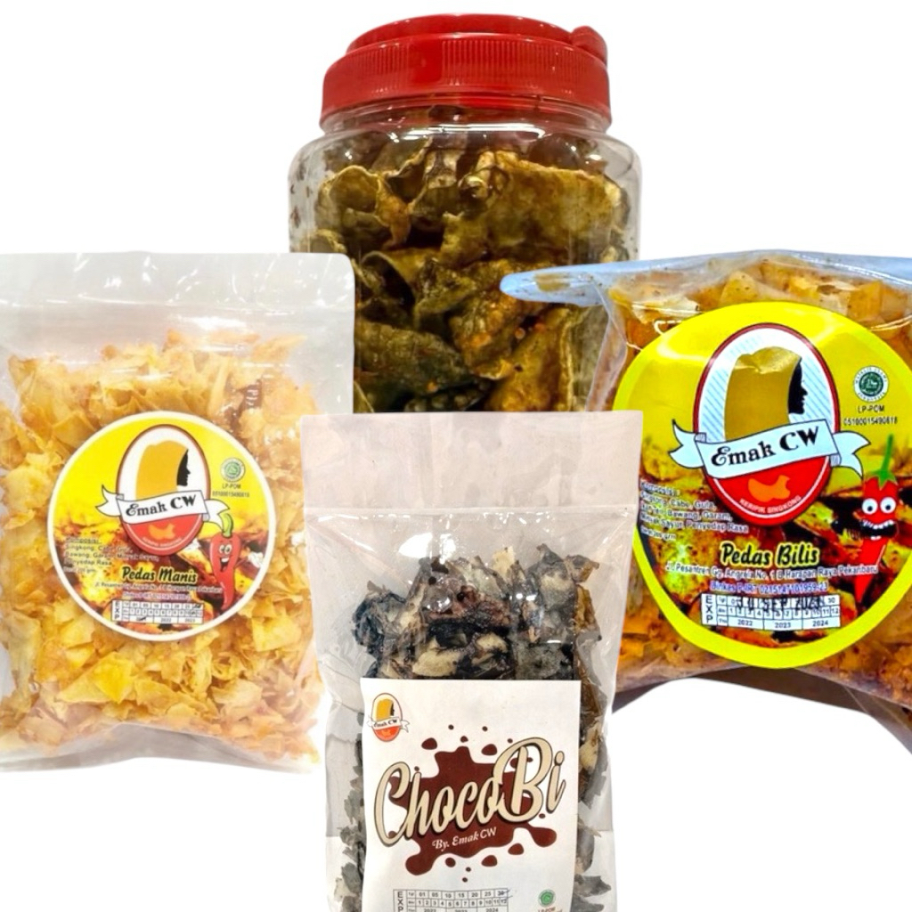 

Emak Cw - 4Pcs Keripik Paket Nage 100 A ( Kak’Kap Nila Pedas Sopan, Pedas Manis, ChocoBi, Pedas Bilis )