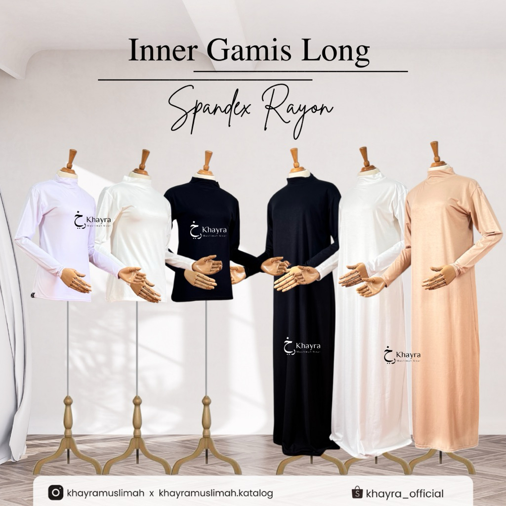 Khayra Muslimah — Inner Dress Long Sleeve Bahan Rayon Premium | Baju Dalaman Elastis Lengan Panjang