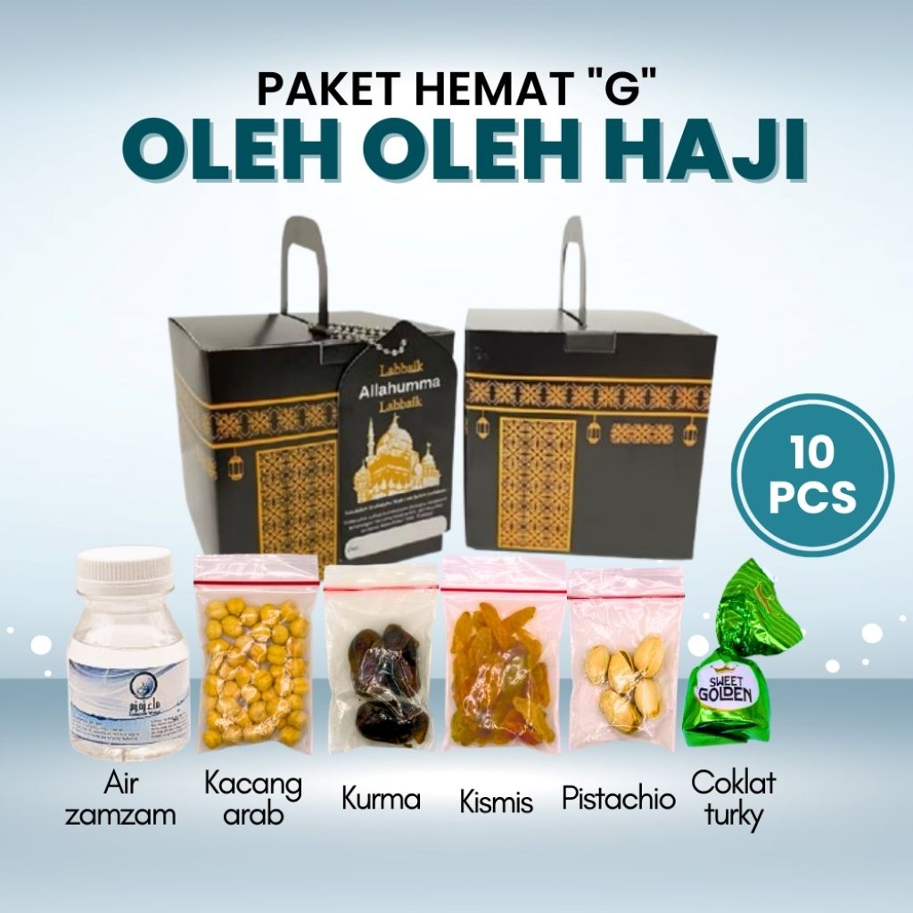 

Paket Hemat Oleh-oleh Haji dan Umroh Paket G 10 PCS isi Air Zamzam Dus Ka'bah
