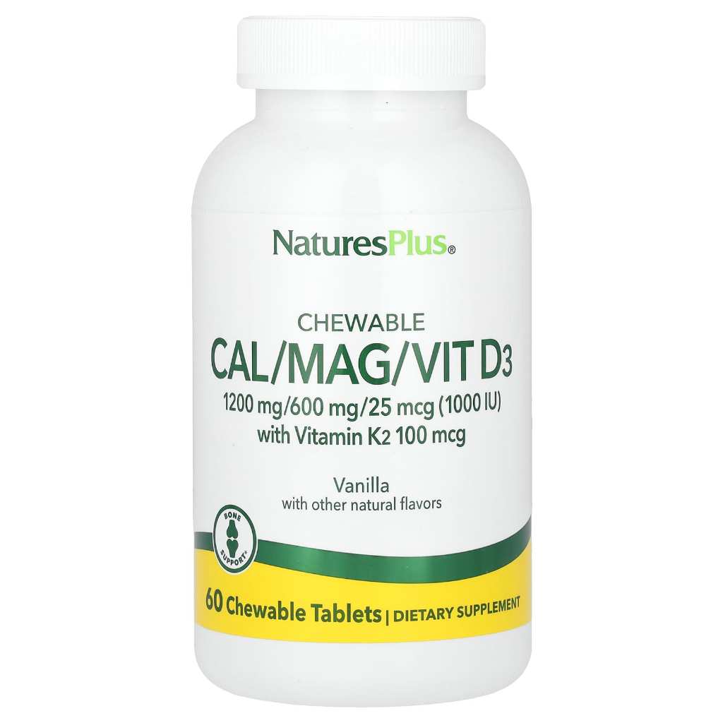Natures Plus Chewable Cal/Mag/Vit D3 with Vitamin K2 60 Chewable Tablets