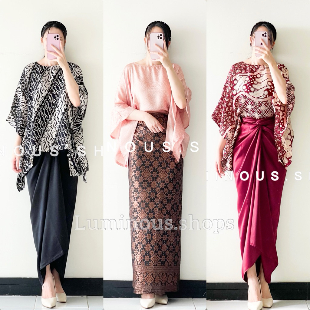 Ghea Set (Atasan bertekstur halus + rok songket / Rok polos)