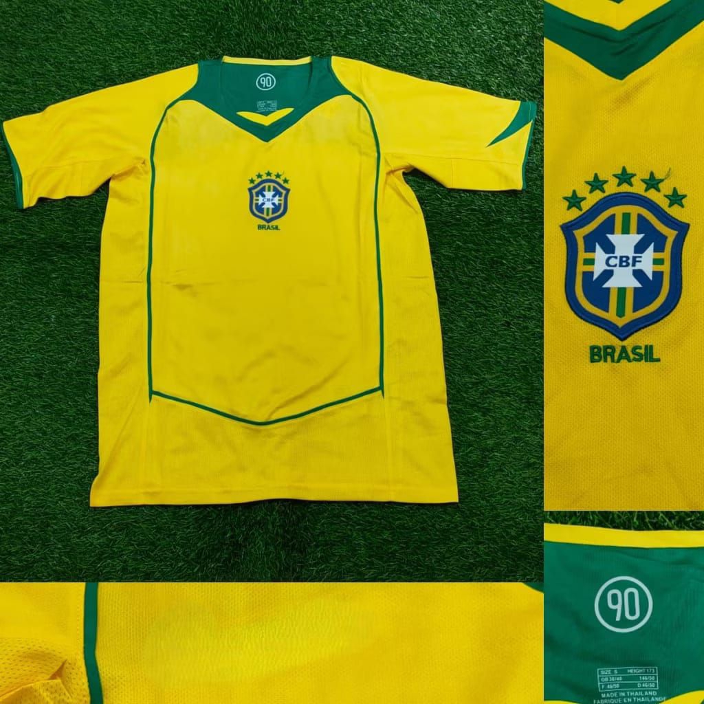 "JERSEY BOLA RETRO BRAZIL HOME COPA AMERICA 2004 GRADE AAA VINTAGE CLASSIC.