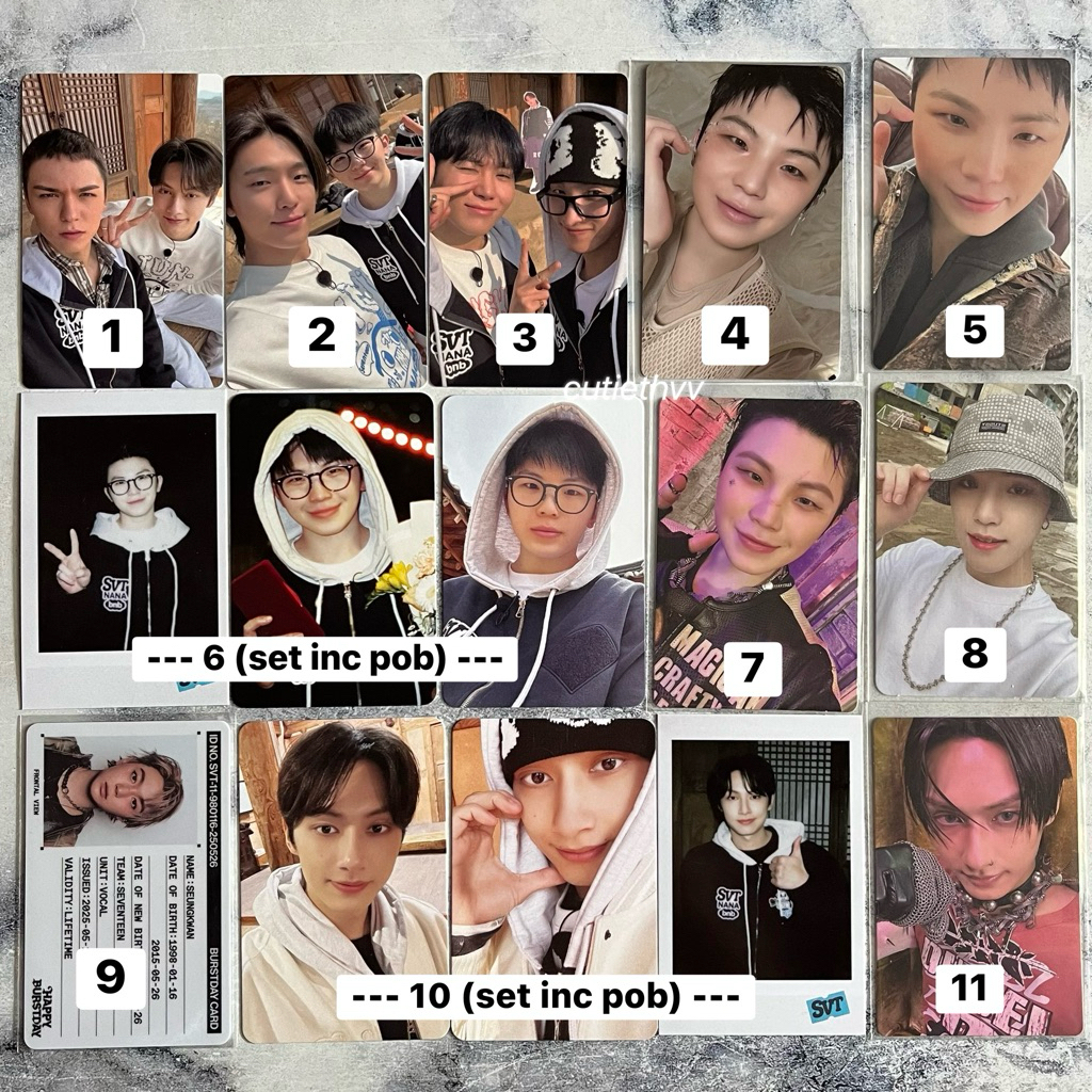 [SALE] PC OFFICIAL SEVENTEEN WOOZI JUN DINO VERNON DK SEUNGKWAN PHOTOCARD NANA BNB GIFT HAPPY BURSTD