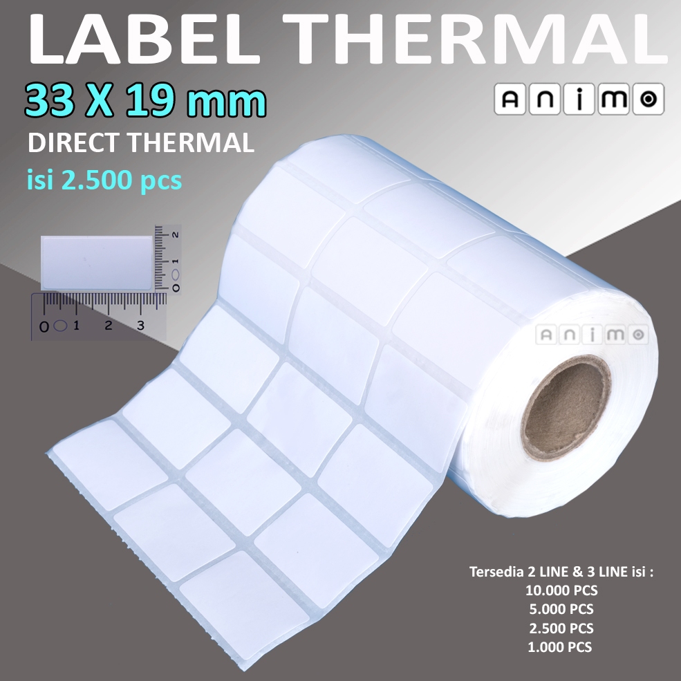 

LABEL THERMAL 33 X 19 3 LINE isi 2.500 PCS - Label Barcode Direct Thermal 33X19 mm - Stiker Thermal 33 x 19 mm 3 line isi 2.500 pcs