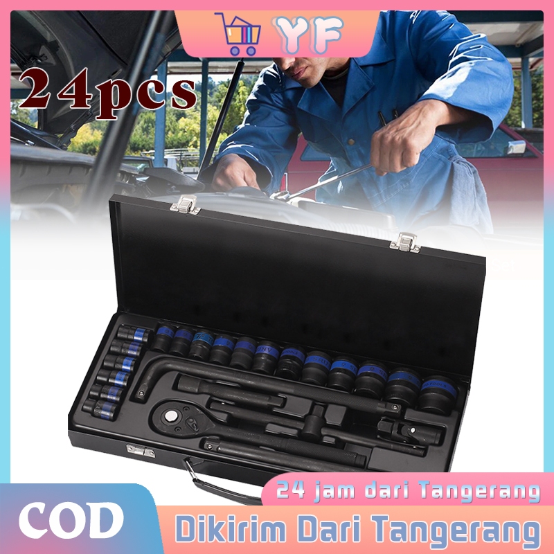 24Pcs Kunci Sok Set Lengkap Socket Kunci King Tony Tool Set