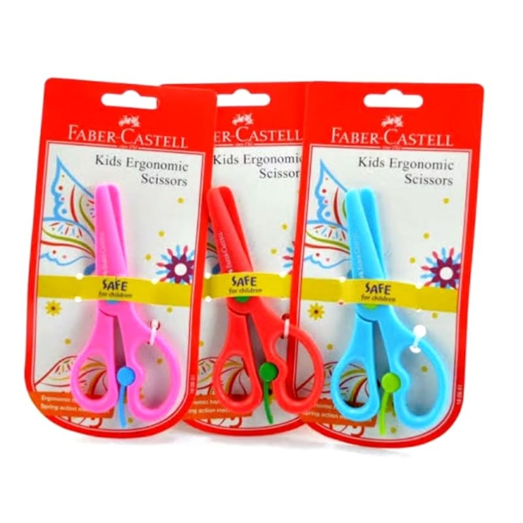 

FABER CASTELL KIDS ERGONOMIC SCISSOR PLASTIC SPRING SCISSORS GUNTING ANAK PLASTIK PEGAS UJUNG TUMPUL