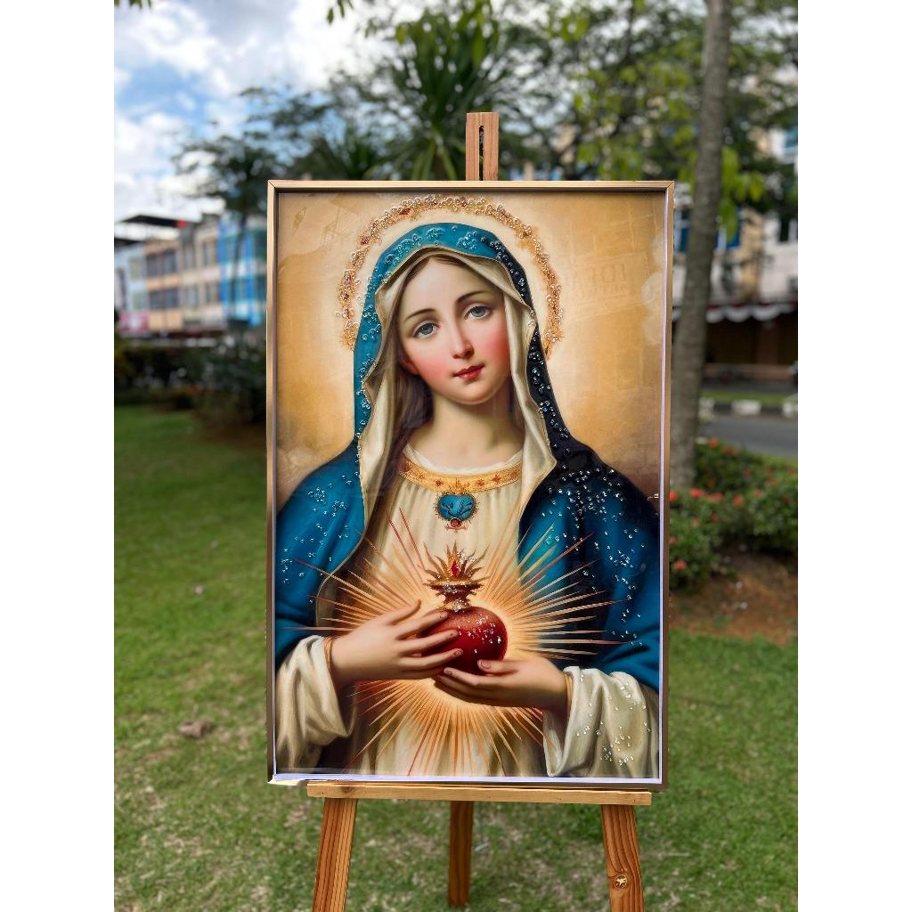 LUKISAN PORCELAIN 5D DIAMOND BUNDA MARIA + LED