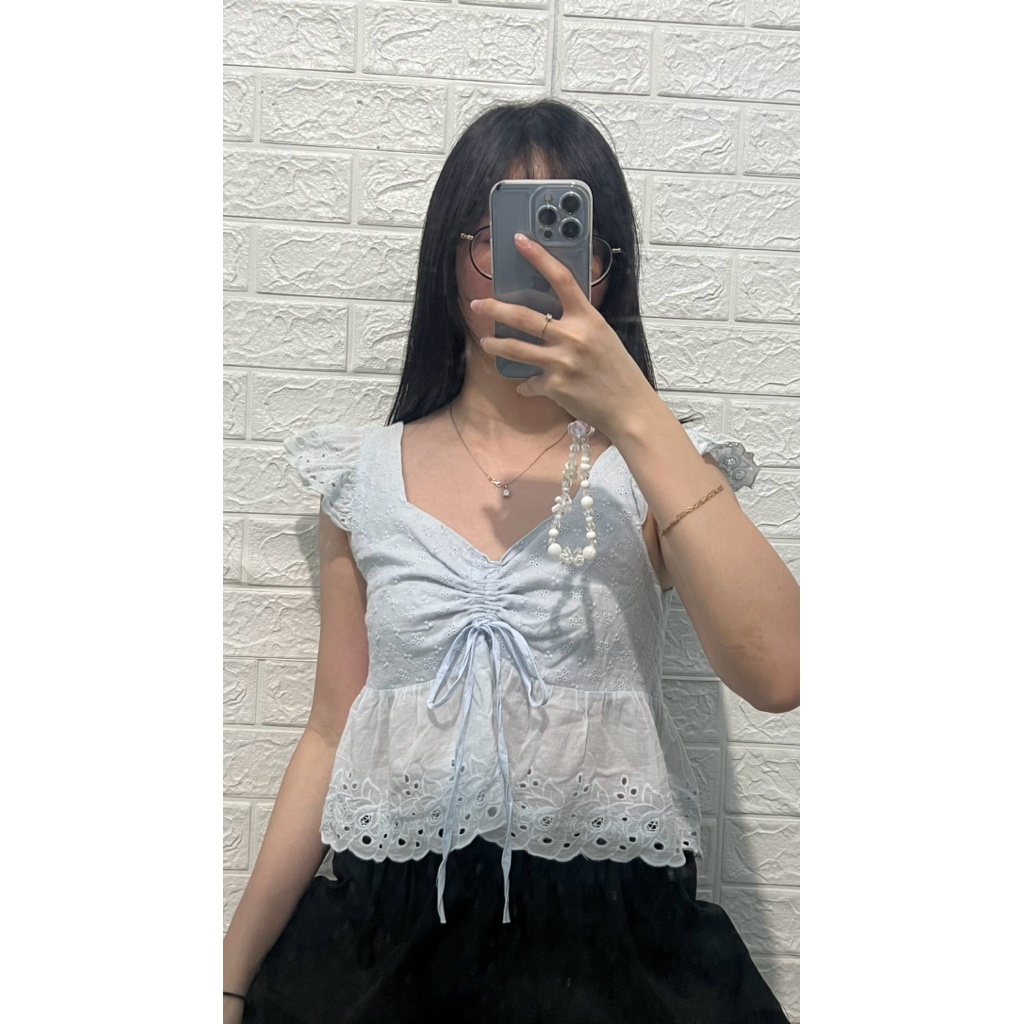 Square Neck Babyblue Top Korean Style