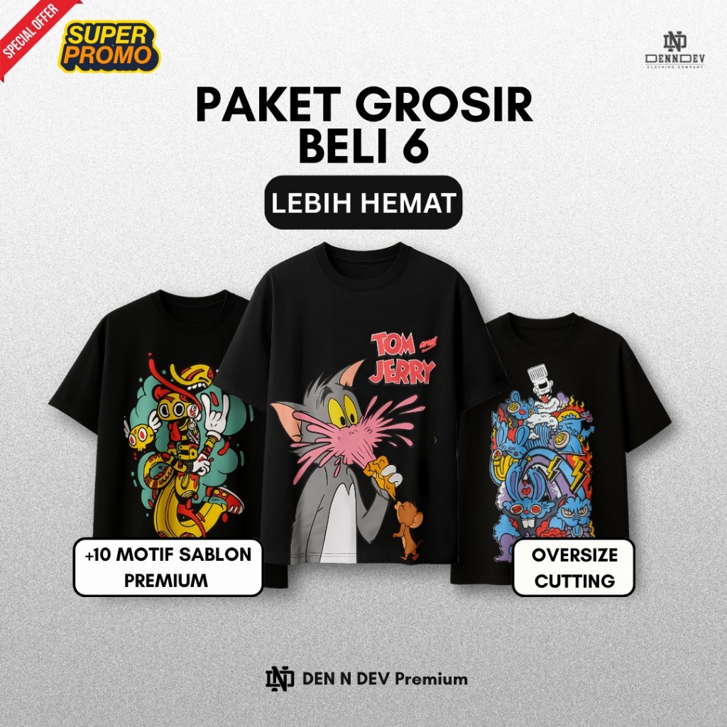 DEN N DEV Kaos Oversize Premium Unisex Cotton Combed 24s – Paket Grosir Kaos Sablon Plastisol Full