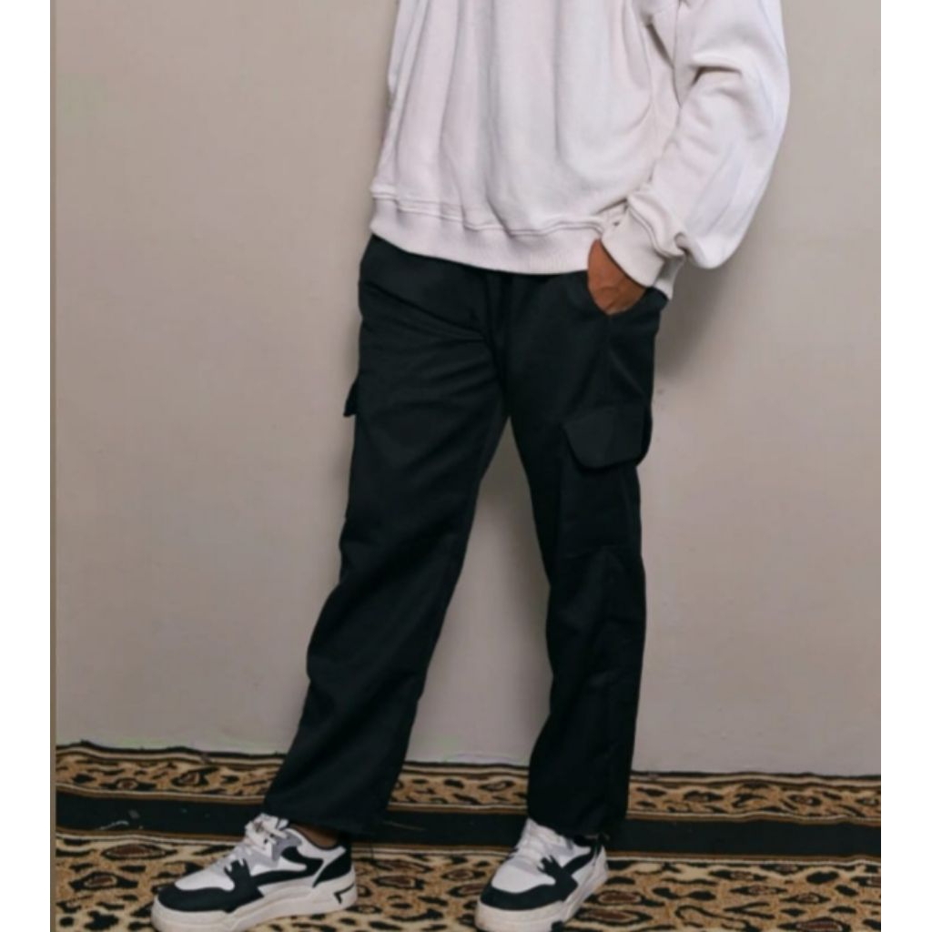 RJ Store ID Celana Cargo Panjang Pria Twill Korean Style Slimfit Pinggang karet Kantong 5 Size 28-38