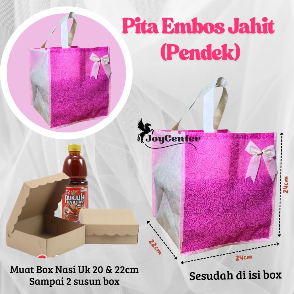 

(1 Lusin / 12 Pcs)Tas Hajatan Pita Embos Jahit (Pendek) / Tas Kotak Nasi / Tas Walimahan / Tas Aqiqah / Tas Spunbond