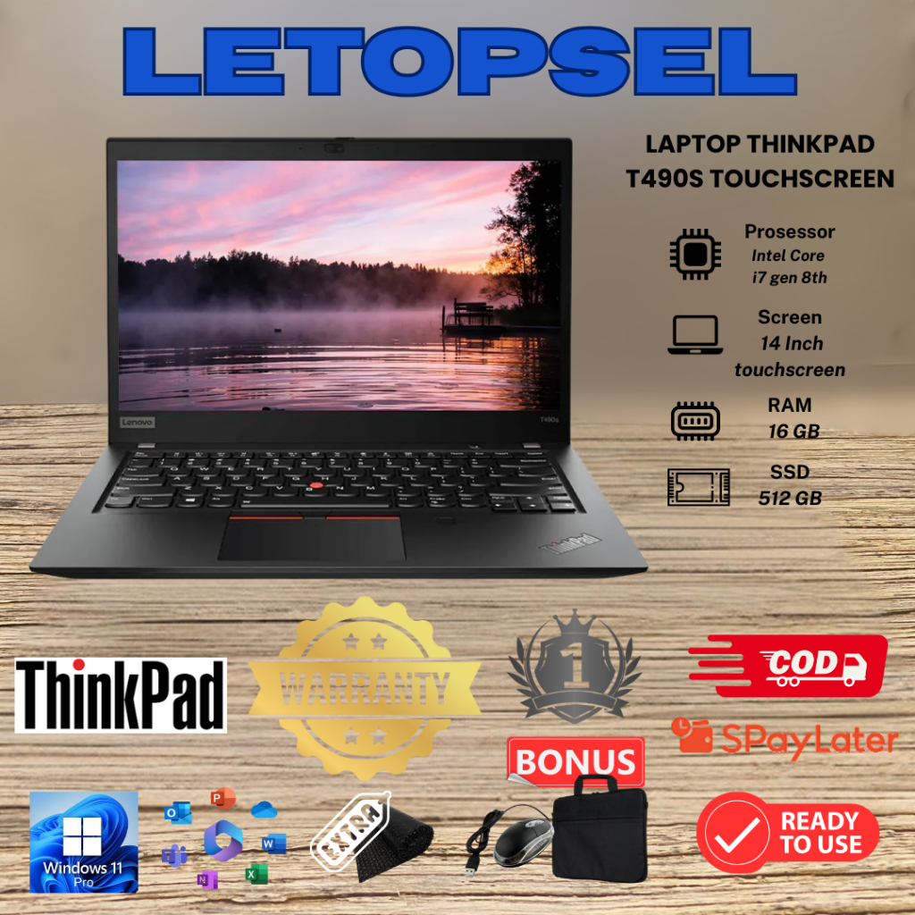 LAPTOP LENOVO THINKPAD SERIES T490 / T490S  i7 Gen 8 RAM 32GB/1TB FREE MOUSE&TAS