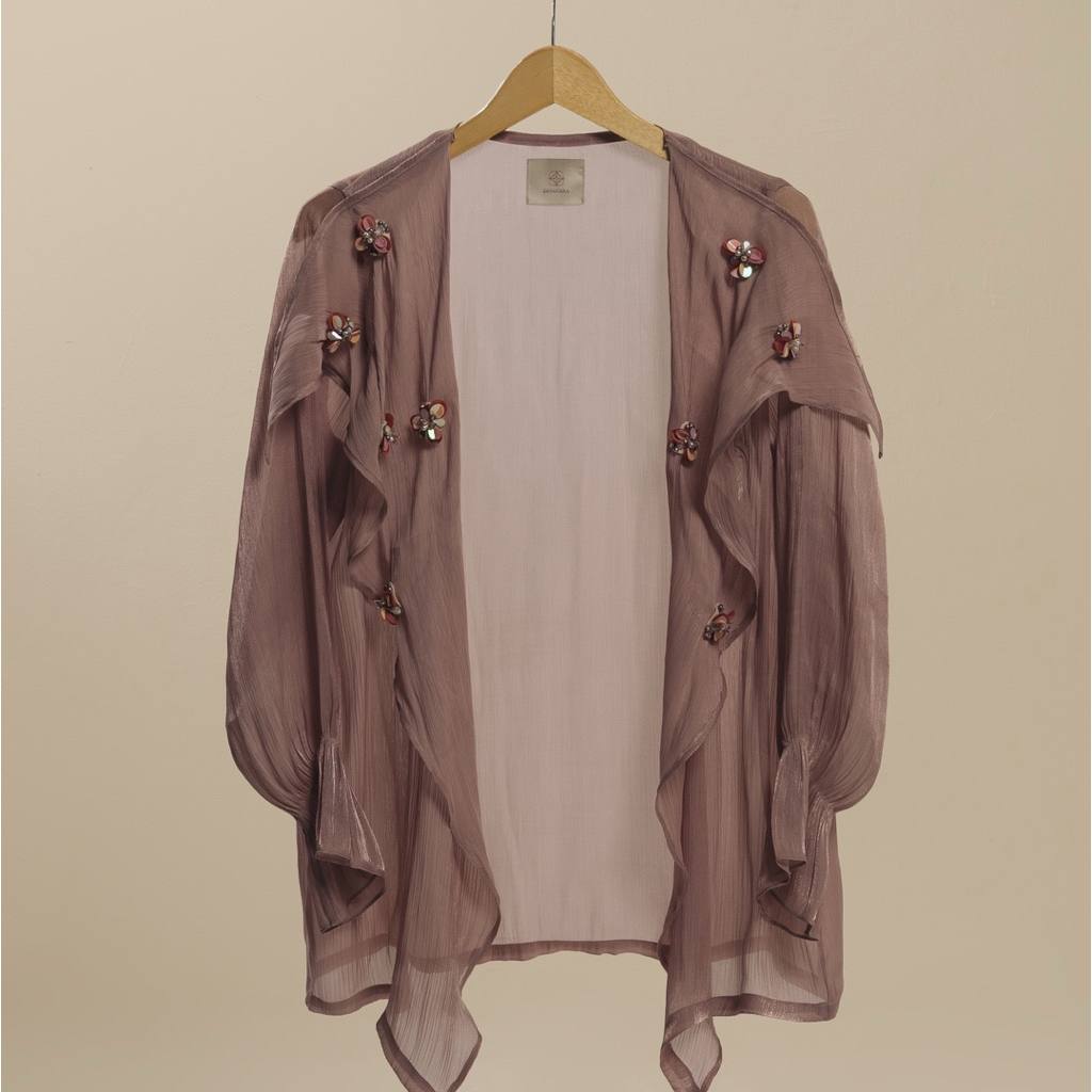 Dinakara - Alisha Sheer Cardigan Wanita Outer Hitam Cream Abu Pink