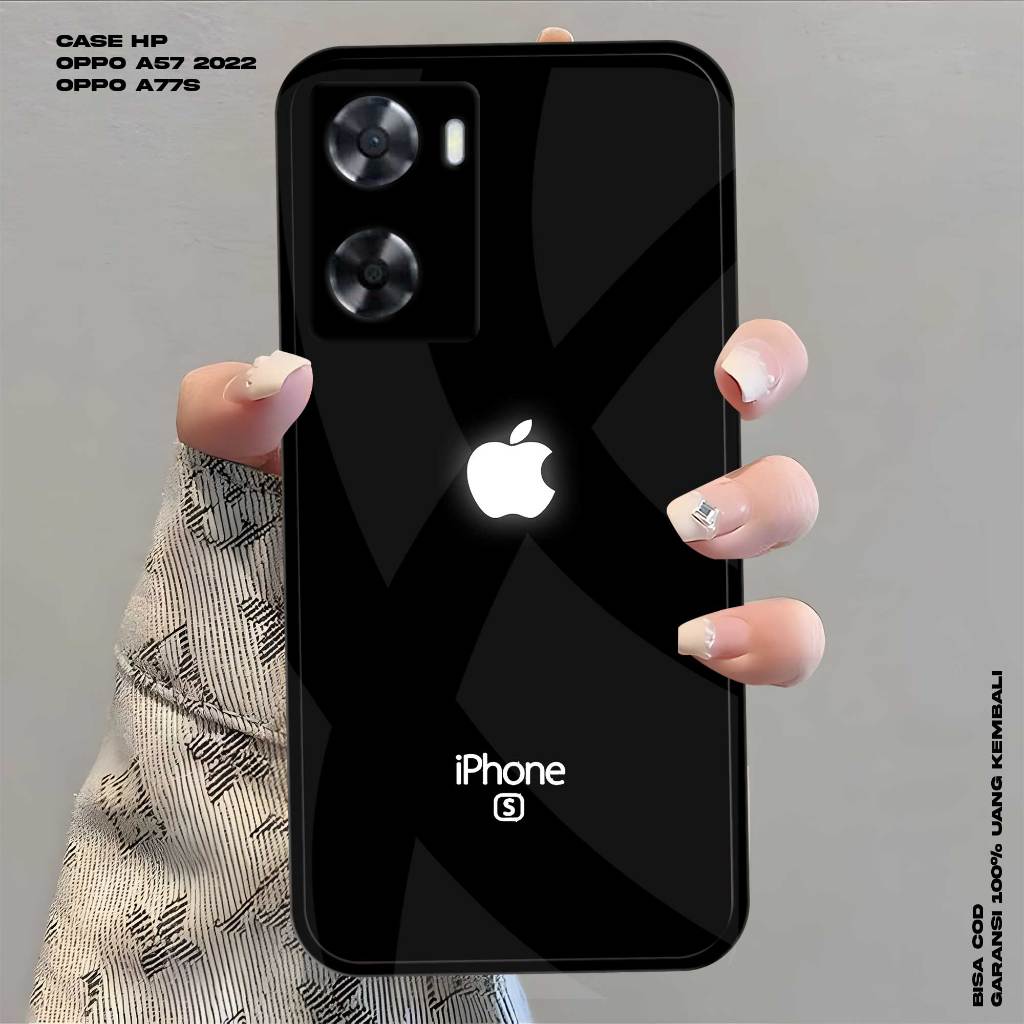 CASE GLOSY OPPO A77S OPPO A57 2022 Casing Plate Kaca MOTIF IPHONE Terbaru Neko Case