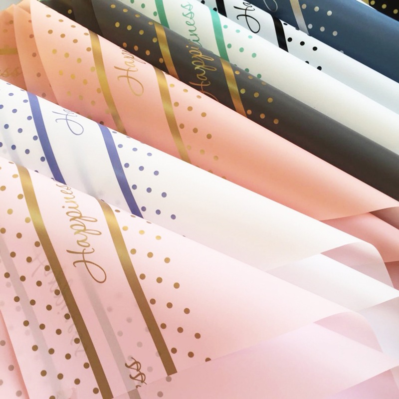 

20 LEMBAR Kertas Buket Bunga Flower Wrapping Motif List Garis Tepi Polkadot dan Tulisan Happiness Cellophane Paper Florist KB6077