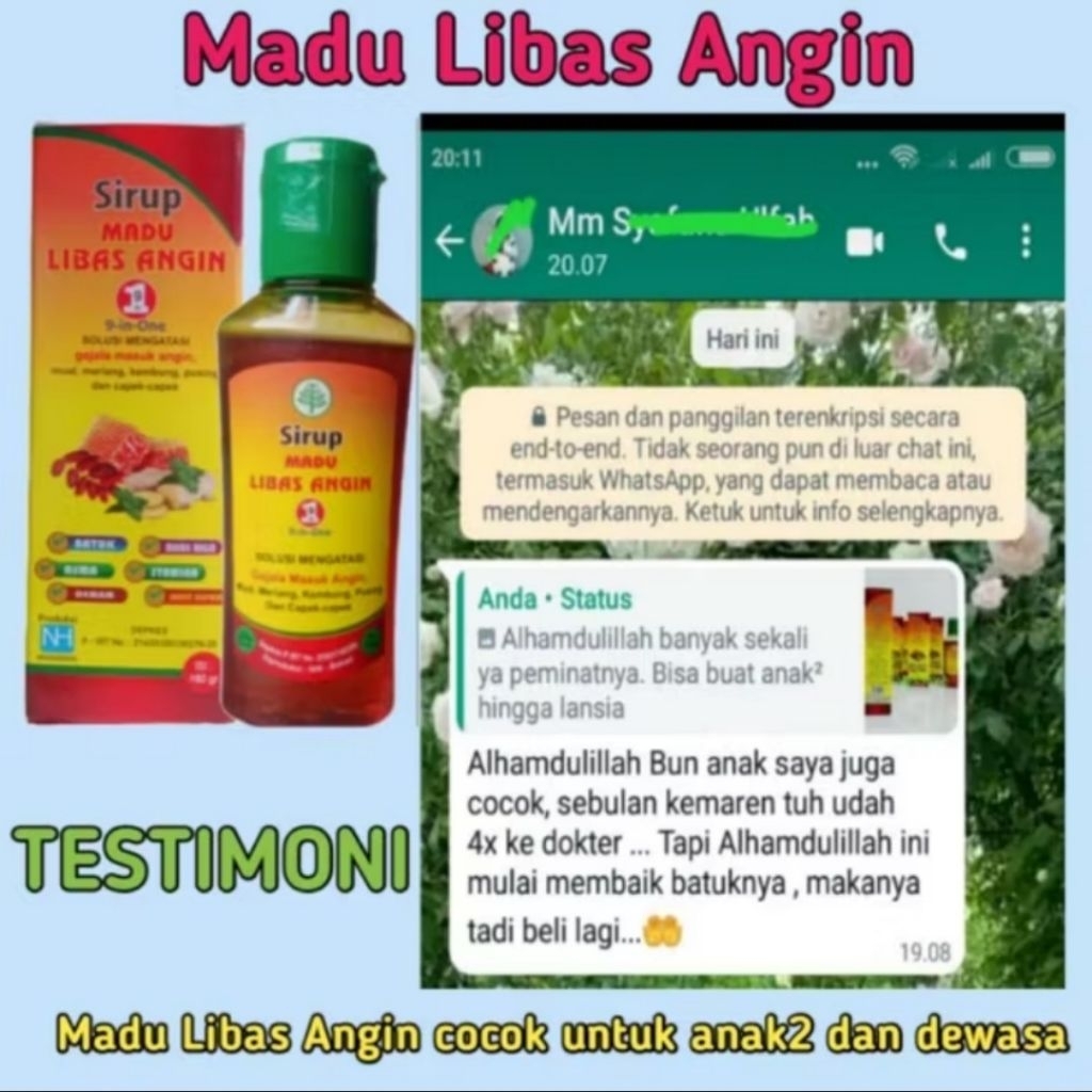 

Madu untuk masuk angin kepala pusing,badan meriang