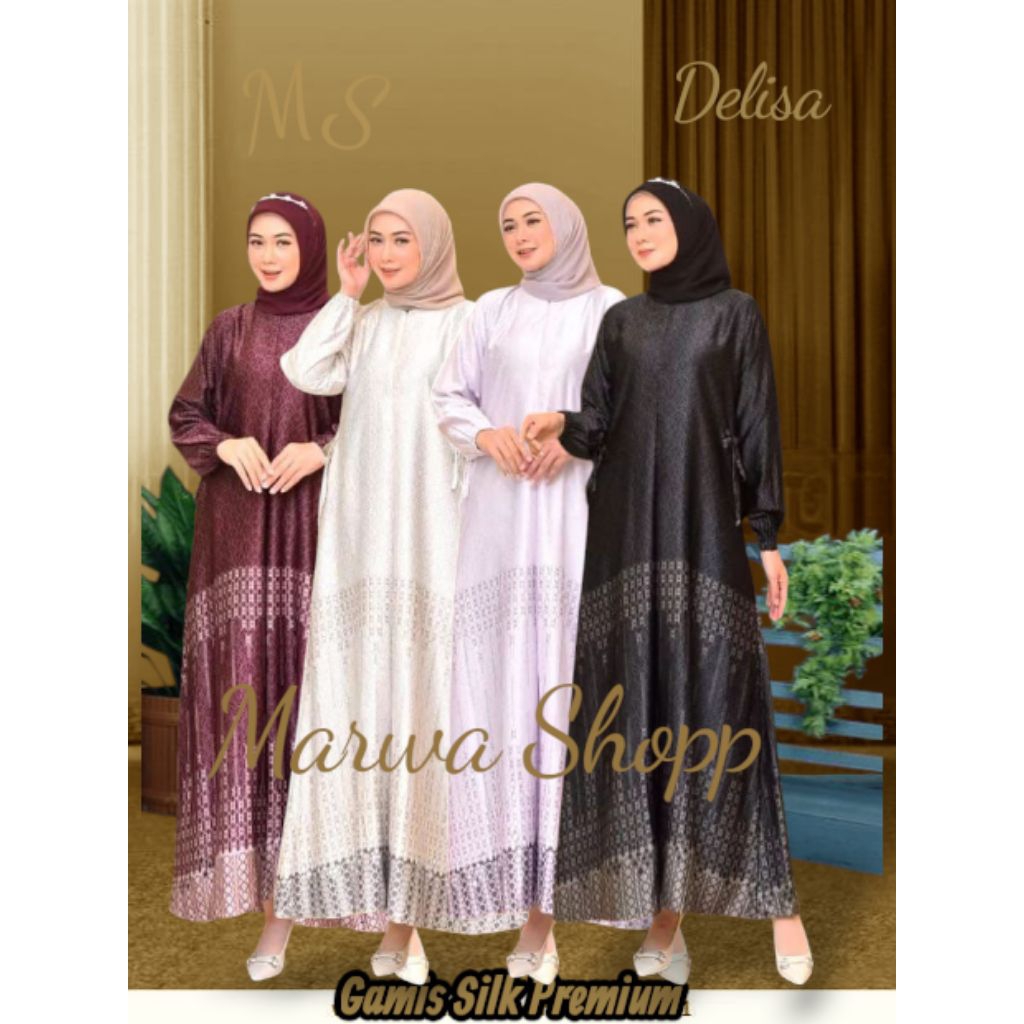 Gamis Dress wanita bunsui DELISA silk premium motif printing