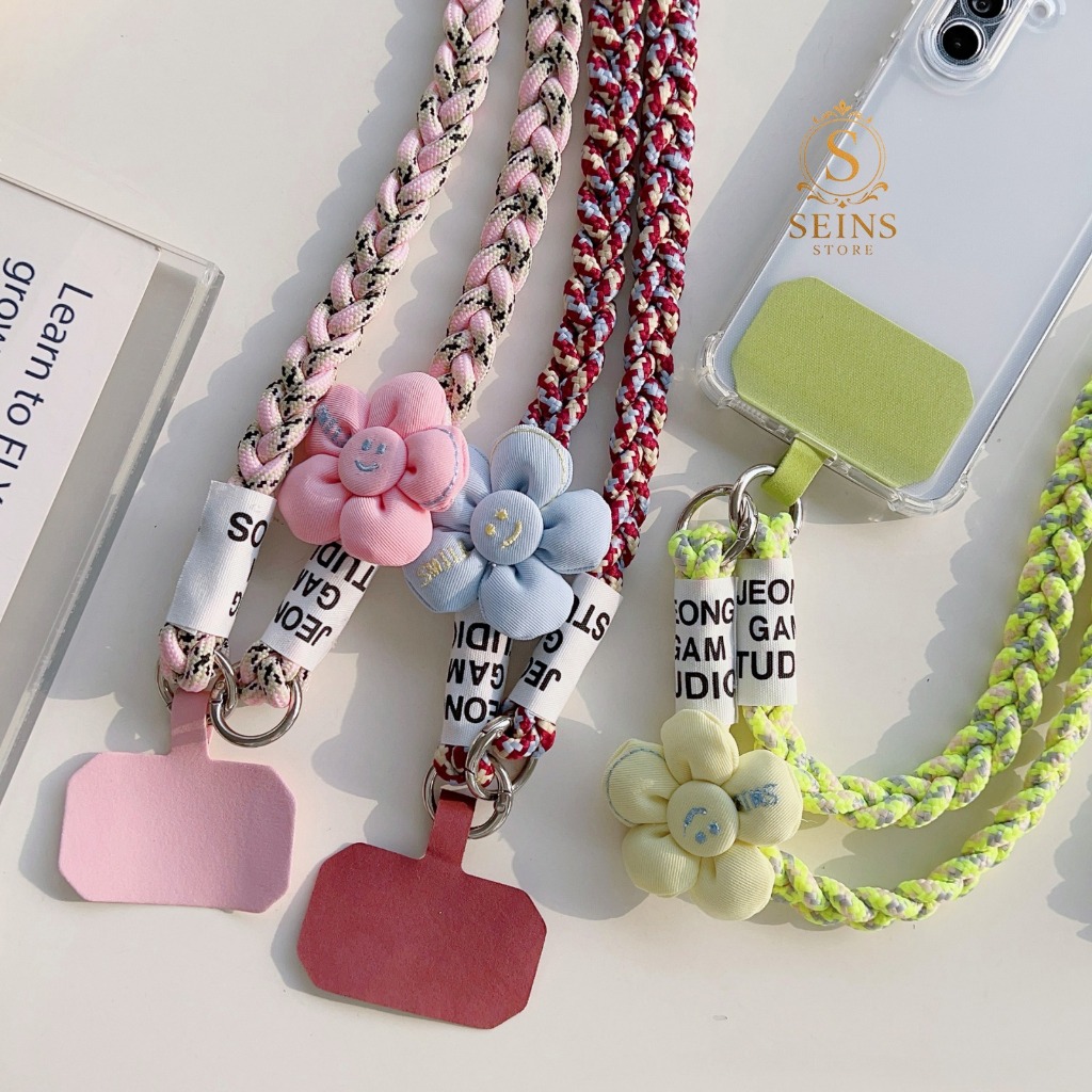 Tali HP Lanyard Kepang Cross-body Motif Flower Gantungan Handphone Universal SM356-SM363
