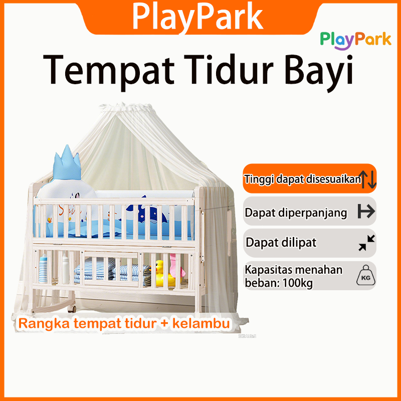PlayPark Tempat Tidur Bayi Kayu Box Bayi Baby Box Goyang Newborn Multifungsi Lipat Tempat Tidur Bayi