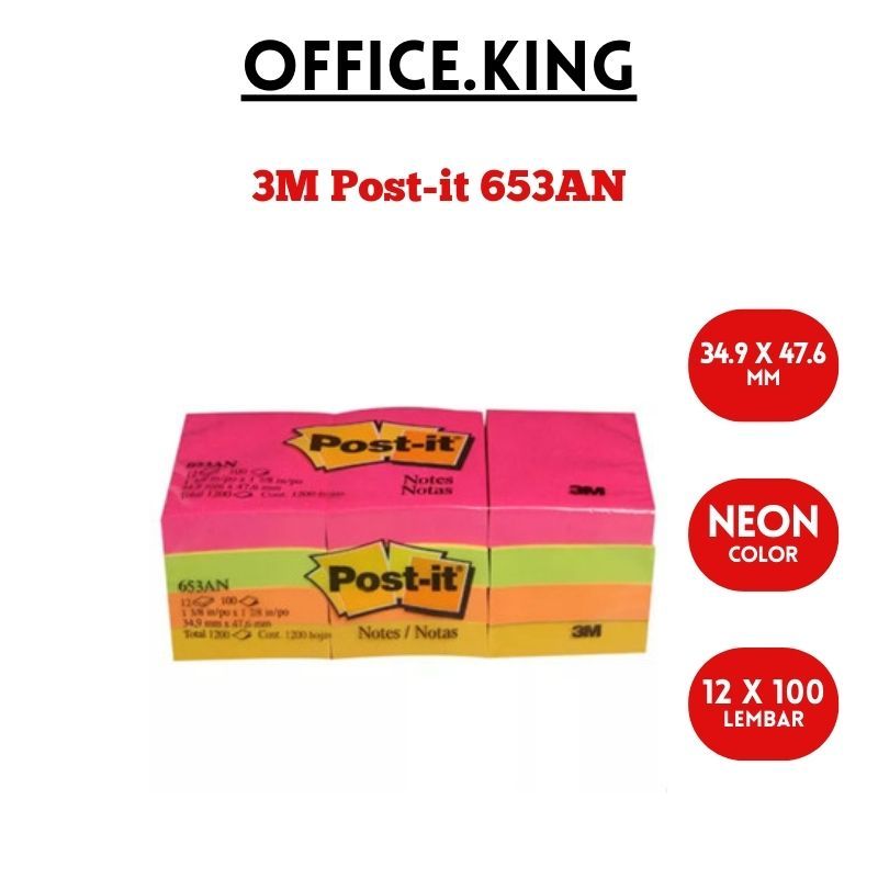 

Post it Kertas Pengingat 653-AN Neon 3M - Sticky Notes 653AN