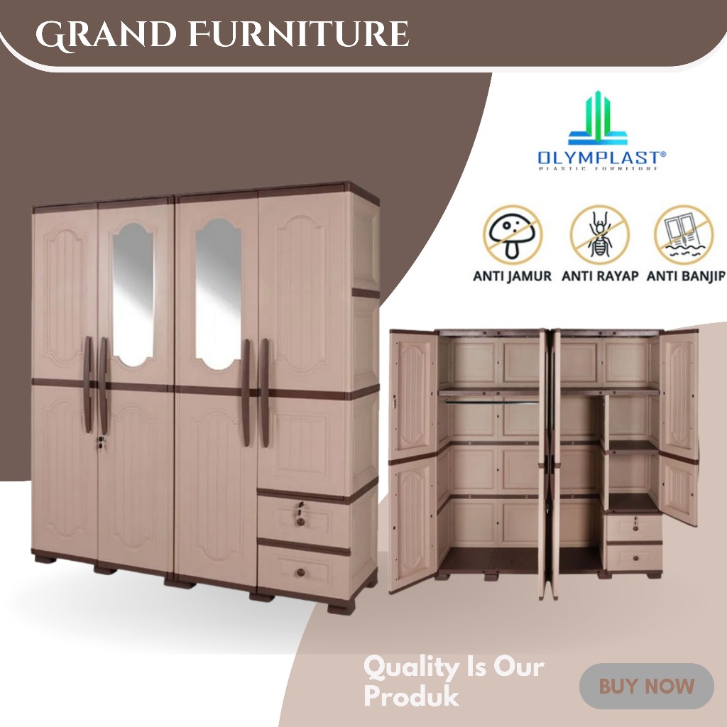 [READY STOCK] OLYMPLAST LEMARI BAJU / PAKAIAN / KABINET BAJU OTC W 4P / OTC WOOD (4 PINTU)