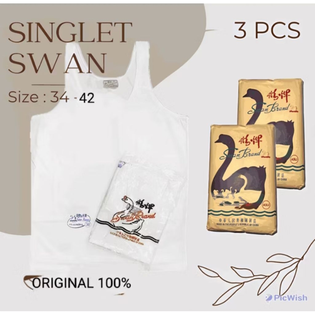 1PCS SINGLET SWAN BRAND PUTIH DEWASA ORIGINAL SH 100%BUATAN CHINA