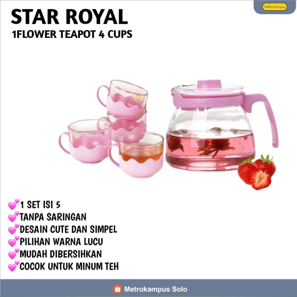 [STAR ROYAL] TEAPOT 1FLOWER 4CUP/SET TEAPOT/TEAPOT KACA