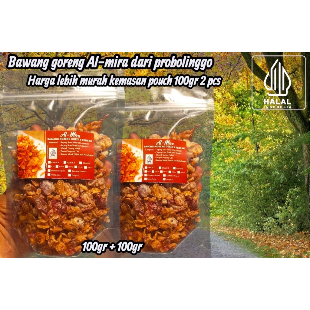 

Bawang goreng Al-mira ISI 2pcs dari probolinggo PAKET HEMAT kemasan isi 1 pcs 100gr grade B super